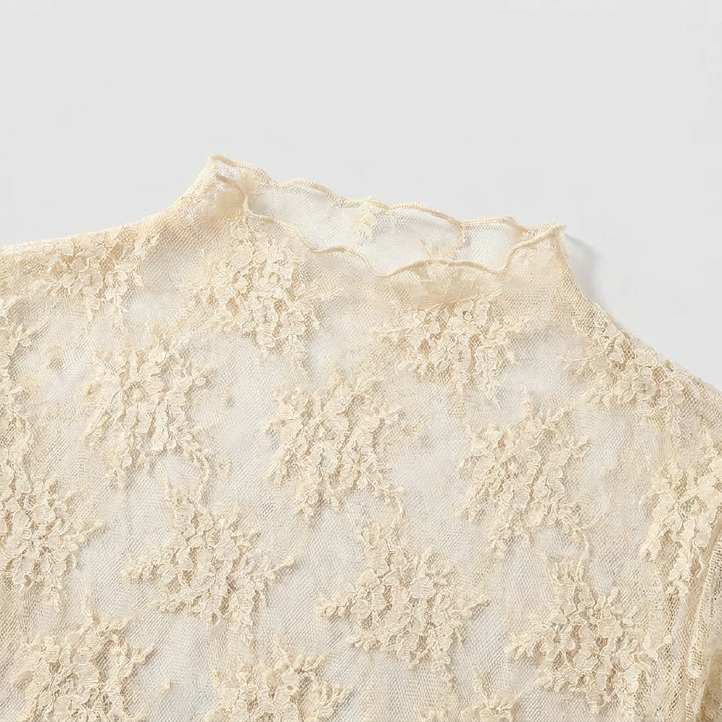 Liora Sheer Lace Mock-Neck Top - Cream - detail