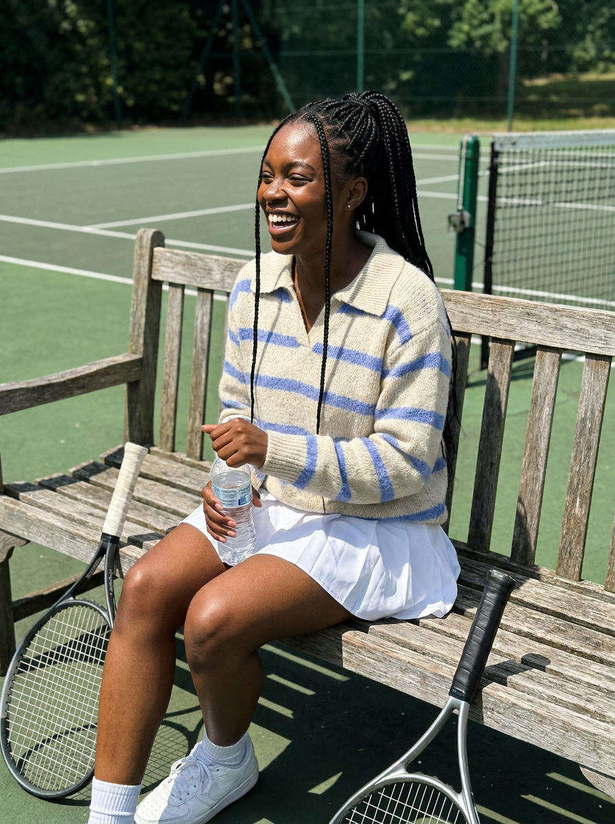 Maren Striped Knit Polo Sweater – how it looks worn