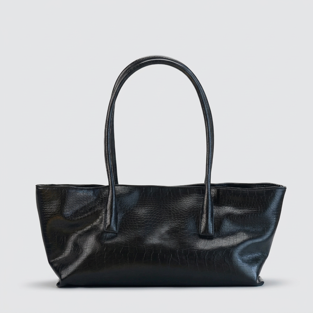 Noa Croc-Embossed Shoulder Tote - Black - front