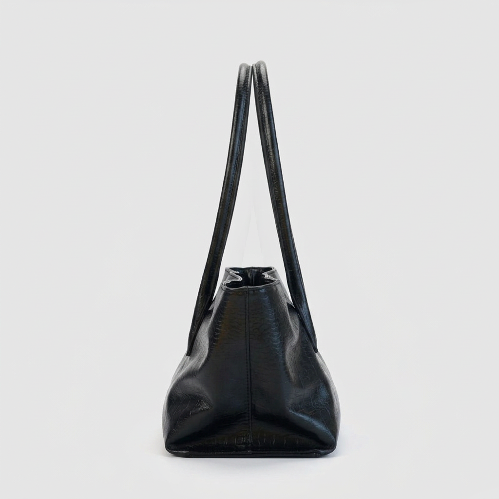 Noa Croc-Embossed Shoulder Tote - Black - back