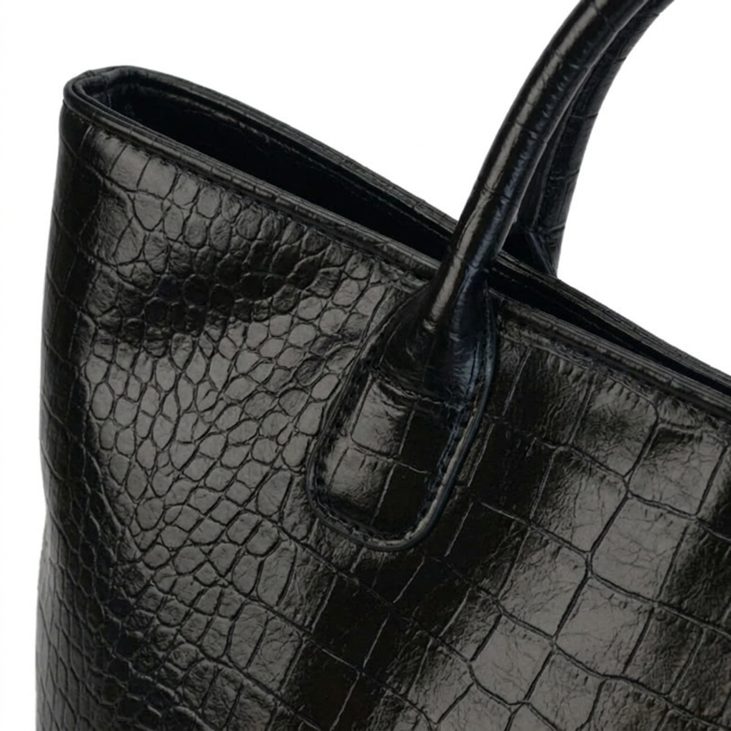 Noa Croc-Embossed Shoulder Tote - Black - detail