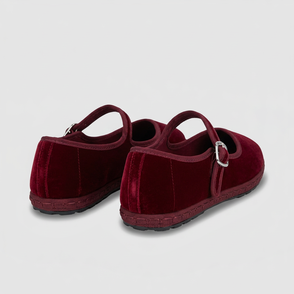 Romy Velvet Mary Jane Flats - Bordeaux - back