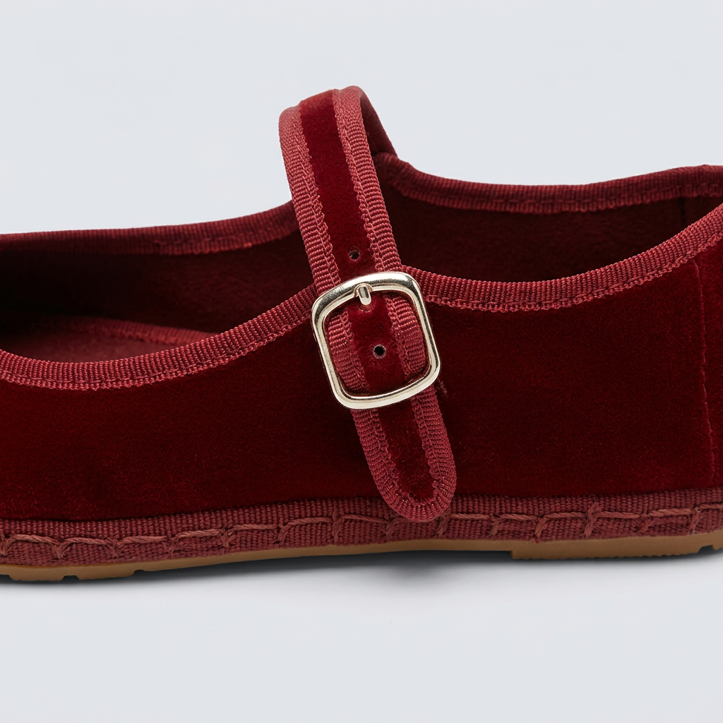 Romy Velvet Mary Jane Flats - Bordeaux - detail