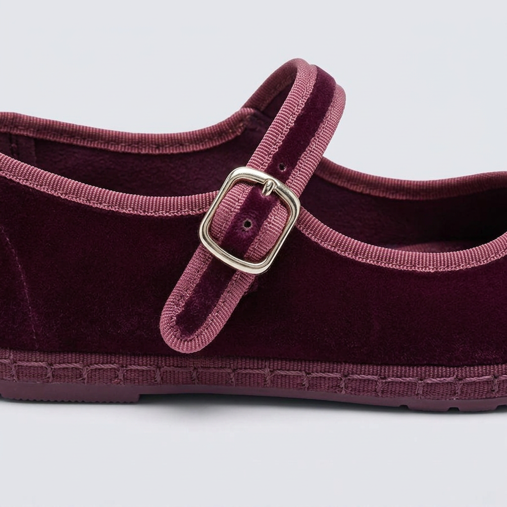 Romy Velvet Mary Jane Flats - Plum - detail
