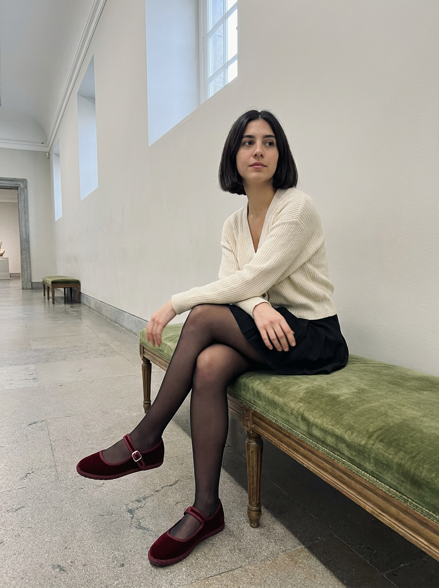 Romy Velvet Mary Jane Flats – how it looks worn
