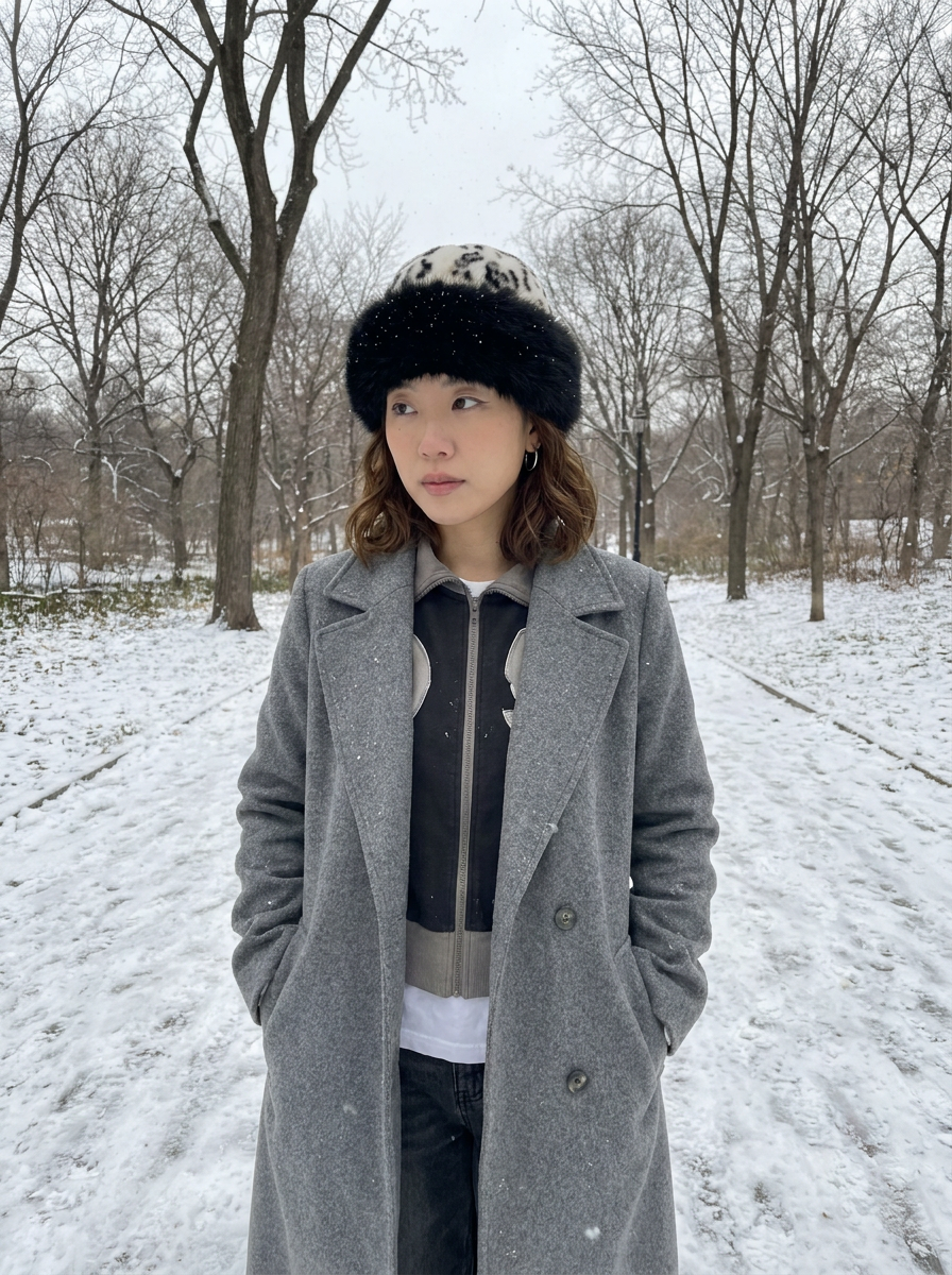 Anouk Leopard Faux Fur Hat – how it looks worn