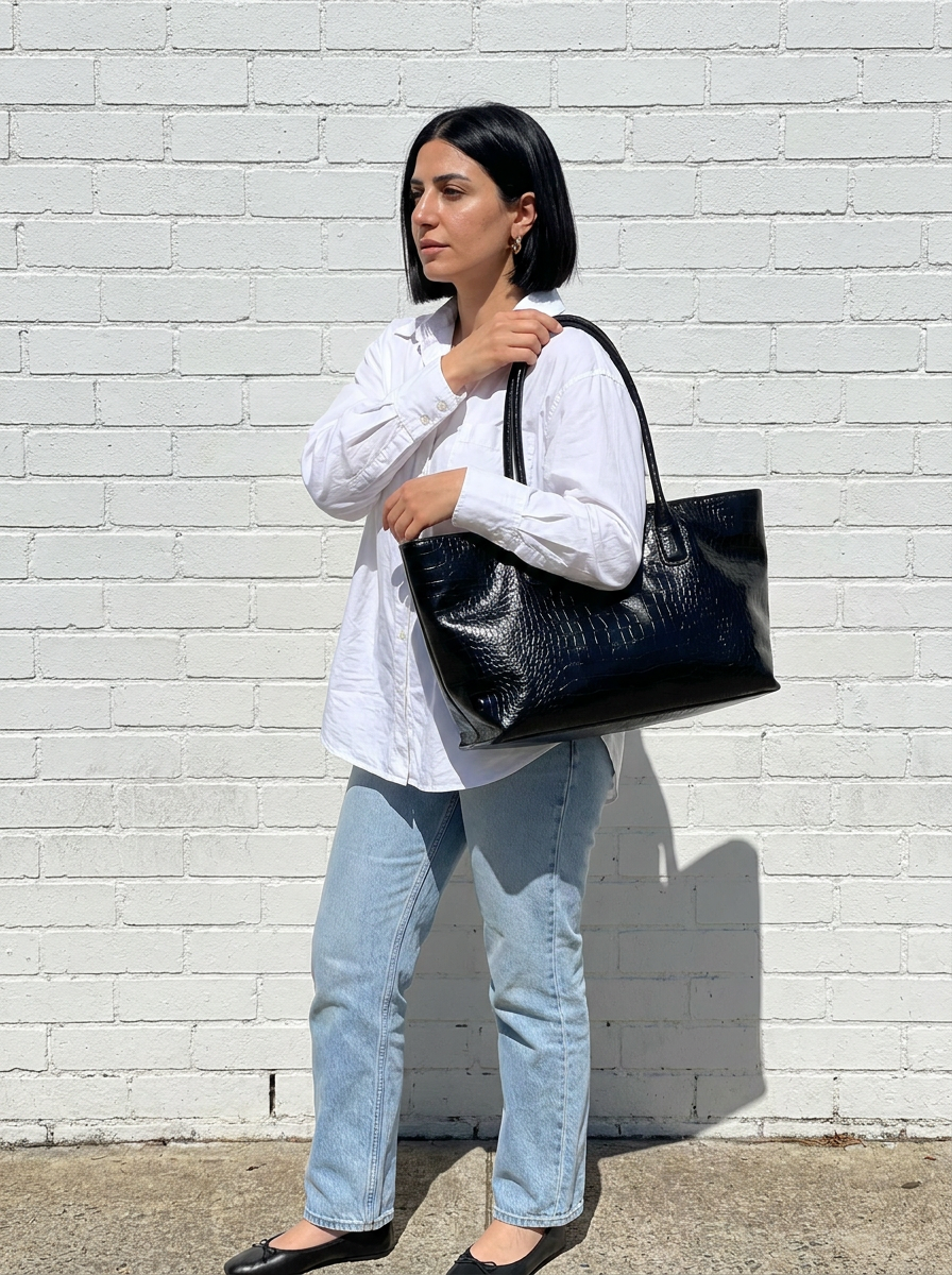 Noa Croc-Embossed Shoulder Tote – how it looks worn