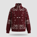 Sienna Bandana Knit Zip Cardigan - Burgundy - front