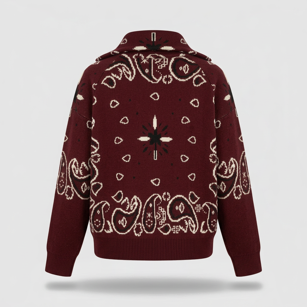 Sienna Bandana Knit Zip Cardigan - Burgundy - back