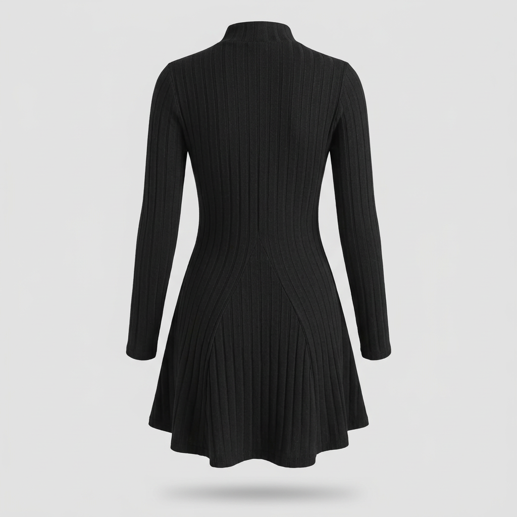 Sloane Ribbed Mock-Neck Skater Dress - Black - back