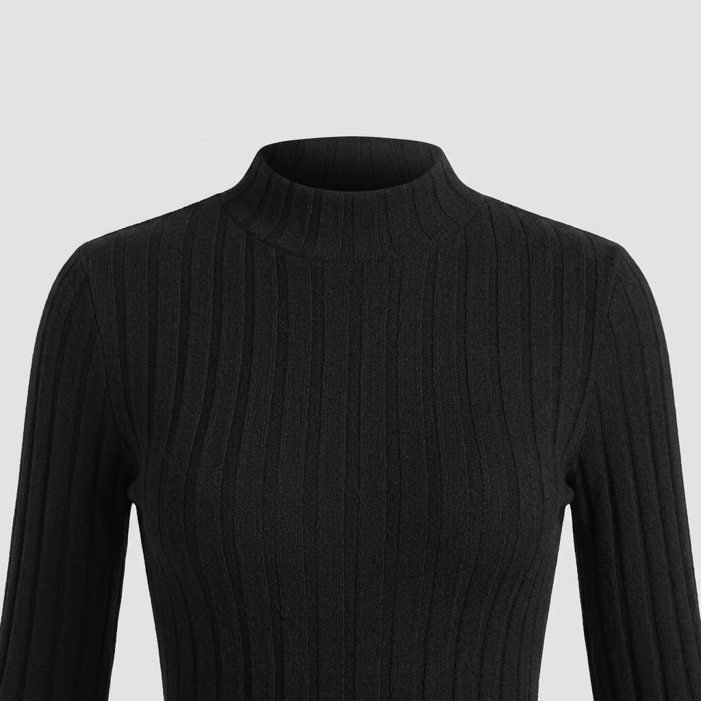 Sloane Ribbed Mock-Neck Skater Dress - Black - detail