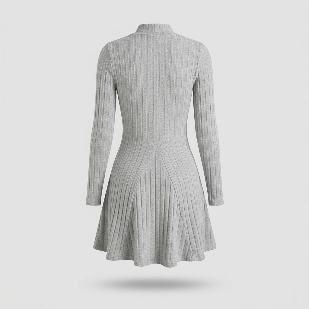 Sloane Ribbed Mock-Neck Skater Dress - Grey - back