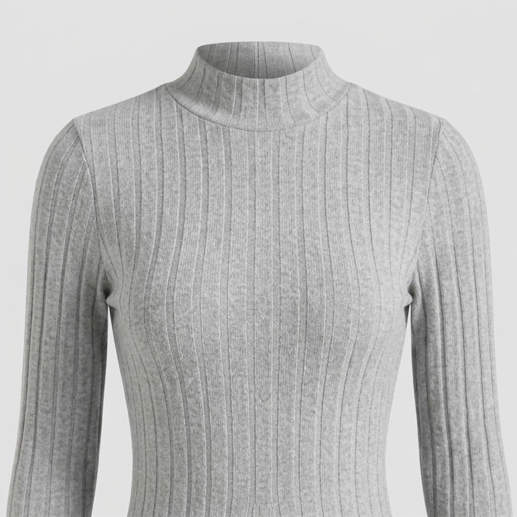 Sloane Ribbed Mock-Neck Skater Dress - Grey - detail