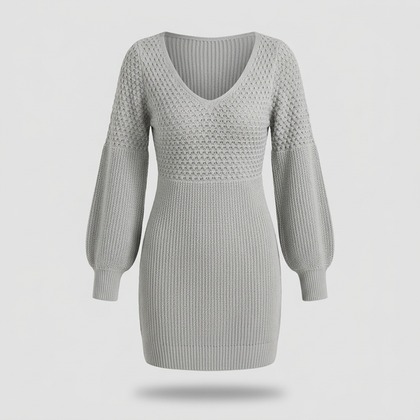 V-Neck Honeycomb Knit Mini Dress