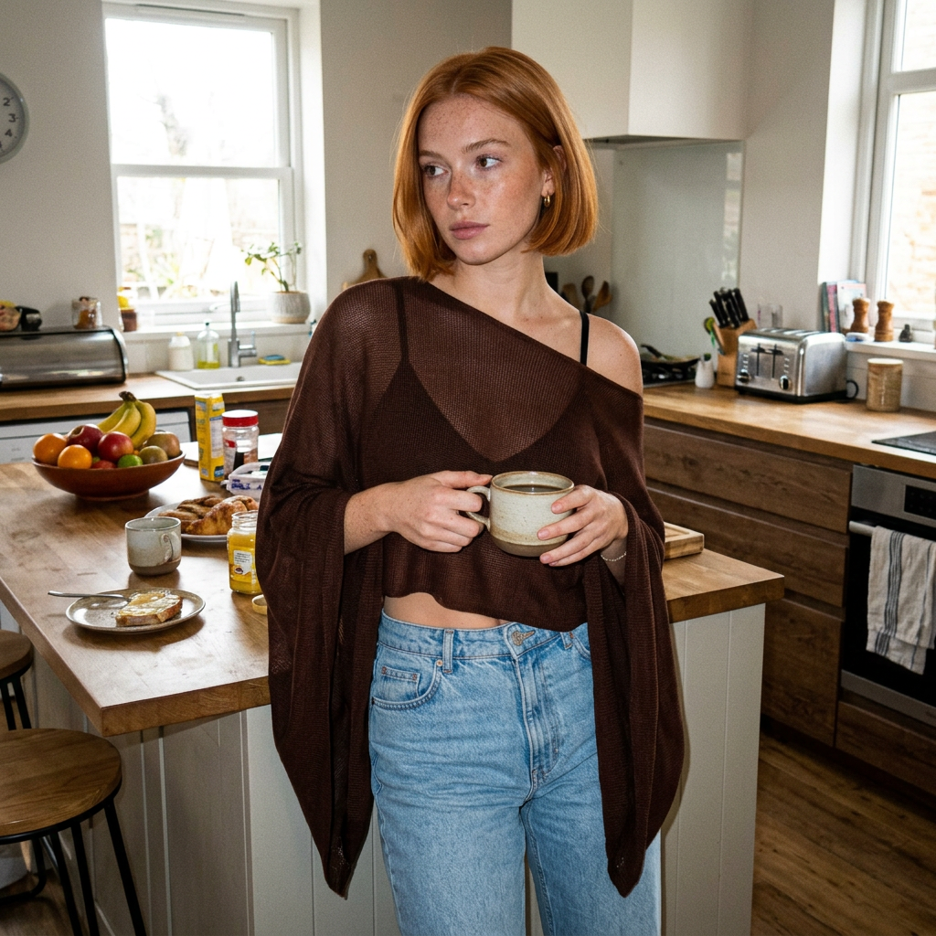 Faye Sheer Knit Poncho – how it looks worn