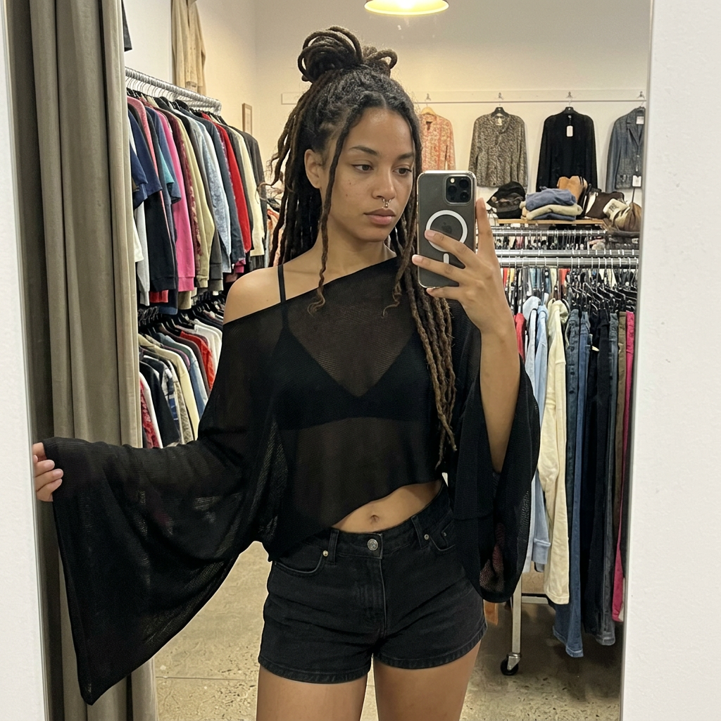 Faye Sheer Knit Poncho – how it looks worn