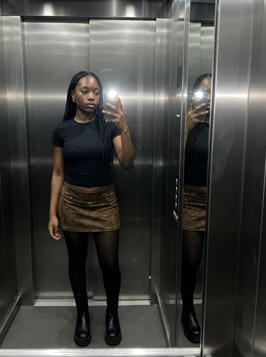 Bronwyn Suede Mini Skirt – how it looks worn
