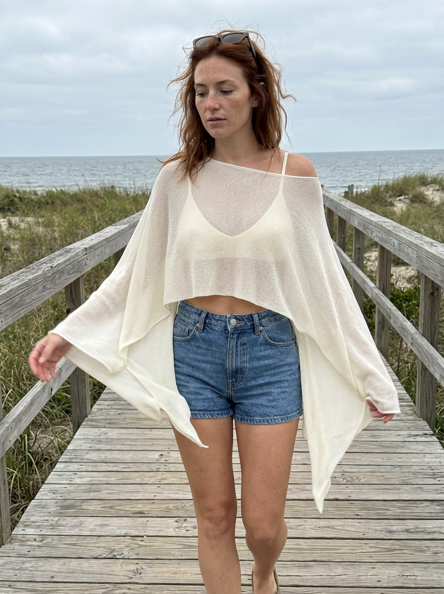 Faye Sheer Knit Poncho – how it looks worn