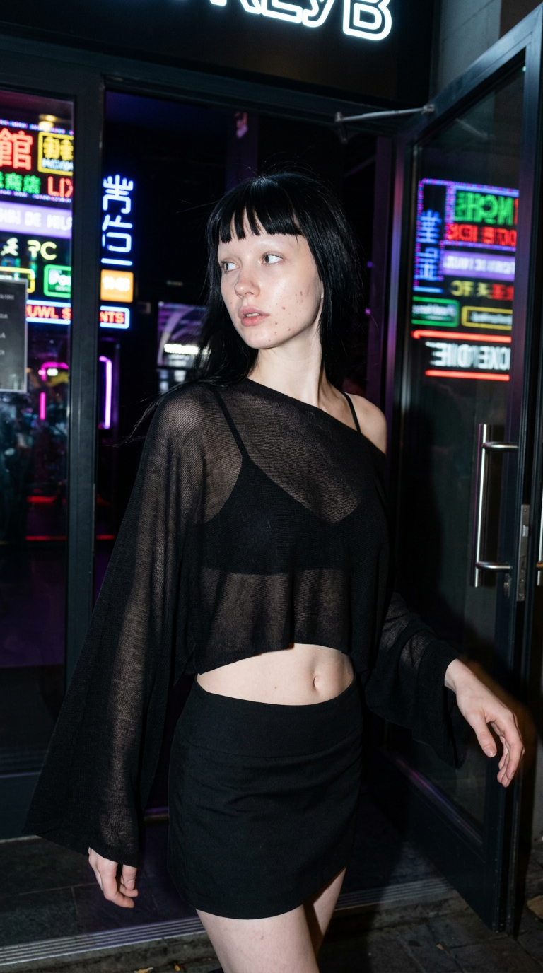 Faye Sheer Knit Poncho – how it looks worn