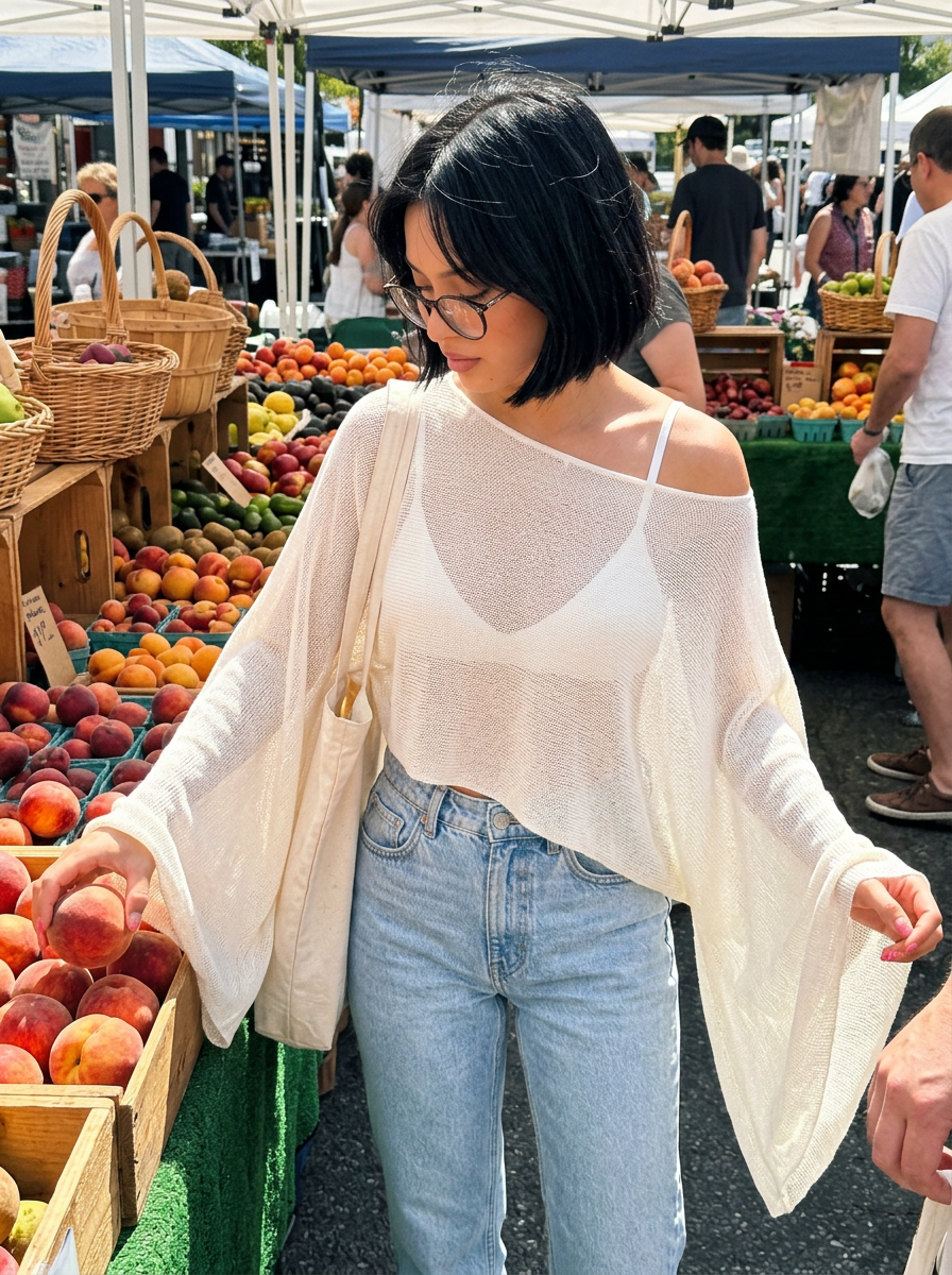 Faye Sheer Knit Poncho – how it looks worn