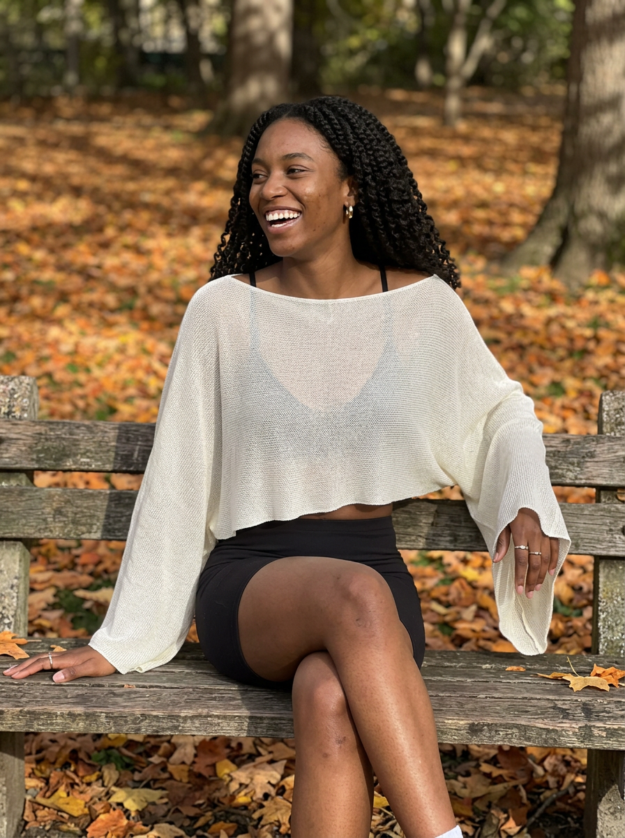 Faye Sheer Knit Poncho – how it looks worn