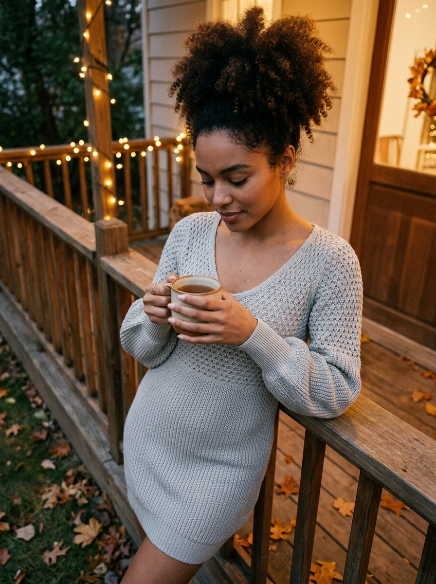 V-Neck Honeycomb Knit Mini Dress – how it looks worn