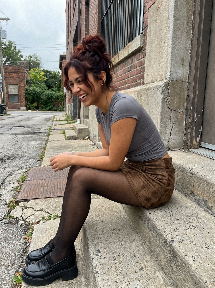 Bronwyn Suede Mini Skirt – how it looks worn