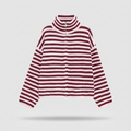 Wren Striped Zip Cardigan - Burgundy - front