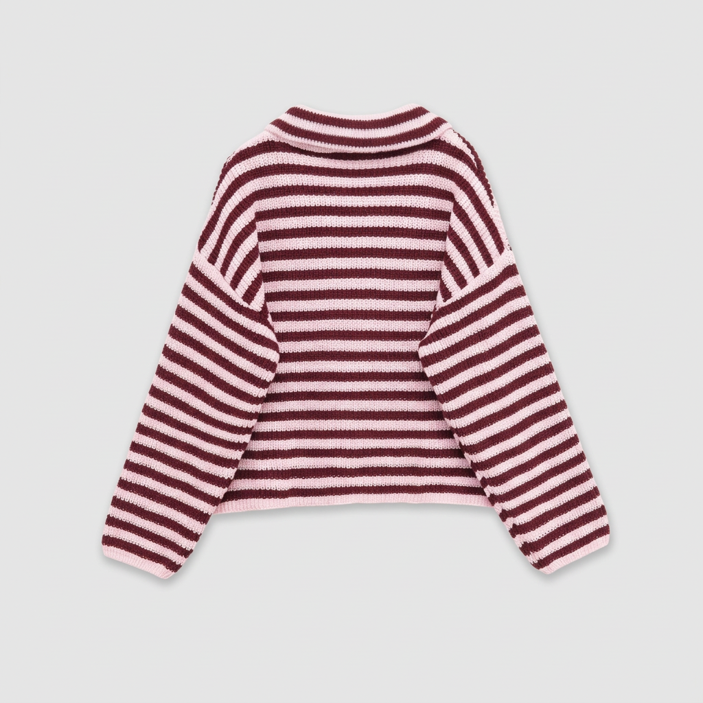 Wren Striped Zip Cardigan - Burgundy - back