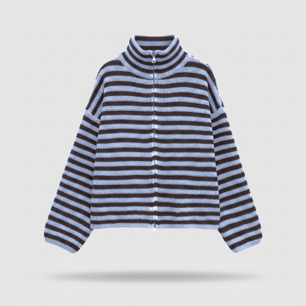 Wren Striped Zip Cardigan - Sky Blue - front