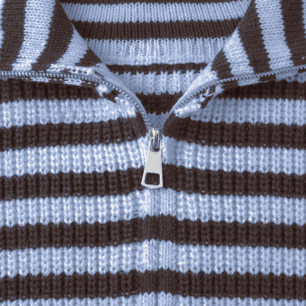 Wren Striped Zip Cardigan - Sky Blue - detail